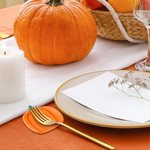 Miniatura 5 de Whaline 4 piezas de soporte para cucharas de cerámica de calabaza, platos de salsa de calabaza Shpaed, plato de café de Acción de Gracias, plato