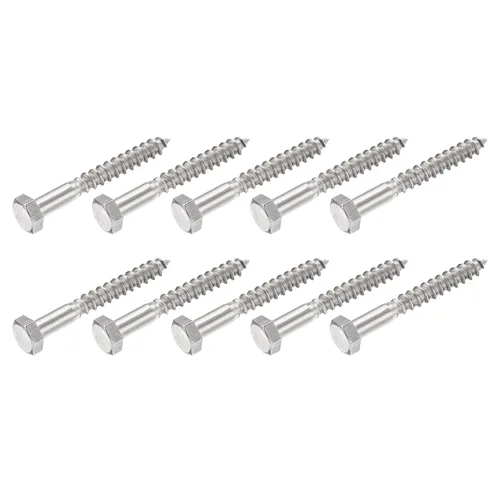 Miniatura 25 de METALLIXITY Tornillos hexagonales (M6 x 1.575 in), 10 unidades, pernos de madera autorroscantes de acero inoxidable 304, para aplicaciones domésticas