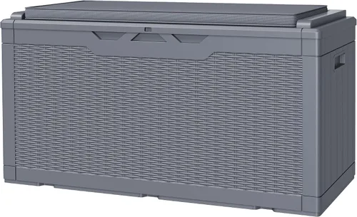 Miniatura 11 de JUMMICO Caja de resina de 31 galones, cajas de almacenamiento impermeables para interiores y exteriores para muebles de patio, cojines y Negro
