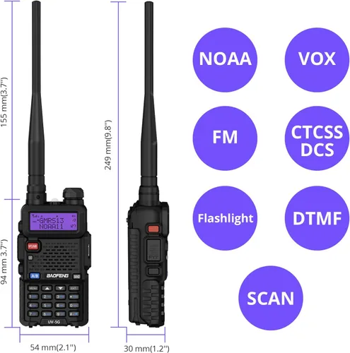 Miniatura 5 de BAOFENG Radio GMRS UV-5G (UV-5X), radio bidireccional recargable de largo alcance con recepción y escaneo meteorológico NOAA, radio de mano GMRS