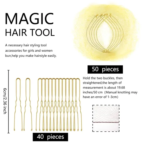 Miniatura 2 de Zonon Juego de 50 redes invisibles para el cabello con borde elástico invisible y alfileres en forma de U, paquete individual, 40 alfileres
