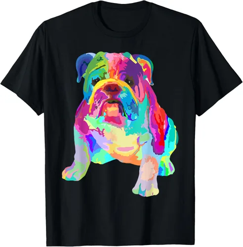 Regalos para amantes de los perros, camiseta colorida y genial para hombre de Bulldog Inglés, Negro -