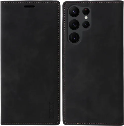 Miniatura 16 de ZZXX Funda tipo cartera para Samsung Galaxy S22 Ultra con bloqueo RFID, ranura para tarjetas, función atril, magnética, de piel suave, para Samsung
