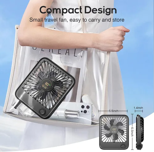 Miniatura 6 de Shintrend Ventilador de viaje portátil recargable, ventilador de escritorio USB con 100 velocidades de viento, ventilador pequeño con pantalla