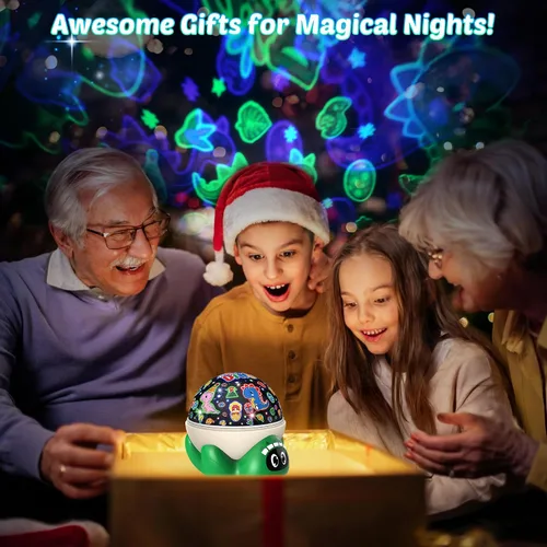 Miniatura 7 de Proyector de luz nocturna de dinosaurio para niños, juguetes verdes de dinosaurio para niños, luces de estrella con música y temporizador, lámpara
