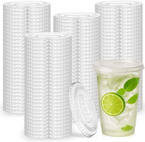 Hortsun 500 tapas planas de plástico PET transparente con ranuras para pajilla, tapas desechables de plástico transparente para tazas para café