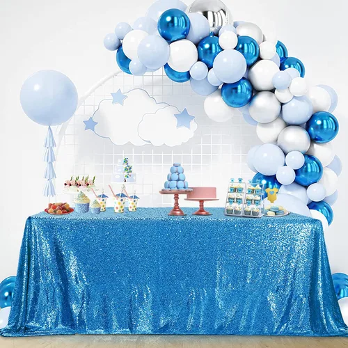 Miniatura 102 de B-COOL Mantel de lentejuelas de 60 x 102 pulgadas, mantel de cumpleaños rectangular azul bebé, brillante, duradero, boda, fiesta, restaurante