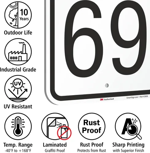 Miniatura 7 de SmartSign Letrero de metal novedoso con texto en inglés "Speed Limit 69" de 18 x 12 pulgadas, aluminio de 63 mil, material reflectante laminado