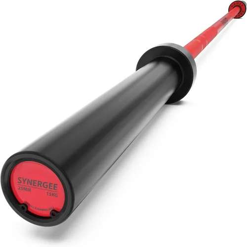 Miniatura 9 de Synergee Games Barras olímpicas recubiertas de cerámica de 15 kg y 20 kg en color. Estimadas en 1500 libras para levantamiento de pesas y potencia.