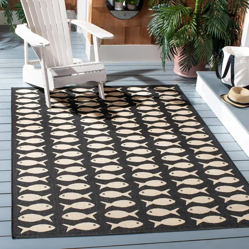 Miniatura 23 de SAFAVIEH Alfombra lavable para exteriores, colección Patio de 2.3 x 6.7 pies, color negro y beige, no desprende pelusa y fácil limpieza, ideal