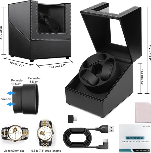 Miniatura 5 de J&T Technology Enrollador de reloj para relojes automáticos, enrollador automático de reloj con luz LED, caja de reloj giratoria con motor
