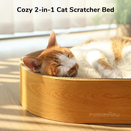 Miniatura 5 de FUKUMARU Cama rascador para gatos de cartón, almohadilla ovalada 2 en 1 para rascar para gatos, tabla de rascar para gatos, cama para interiores