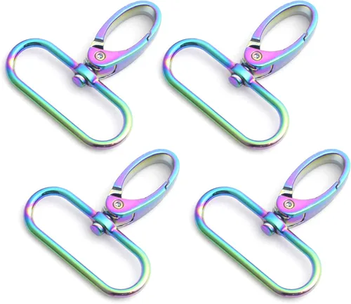 Ganchos giratorios de metal arcoíris con anillos en D arcoíris y hebillas deslizantes para bolso de arco iris Tri-Glides 1.496 in Rainbow Swivel