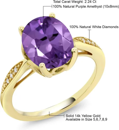 Miniatura 5 de Gem Stone King Anillo de compromiso de oro amarillo de 14 quilates de 2-3 quilates con piedra preciosa ovalada de 0.394 x 0.315 in y diamantes