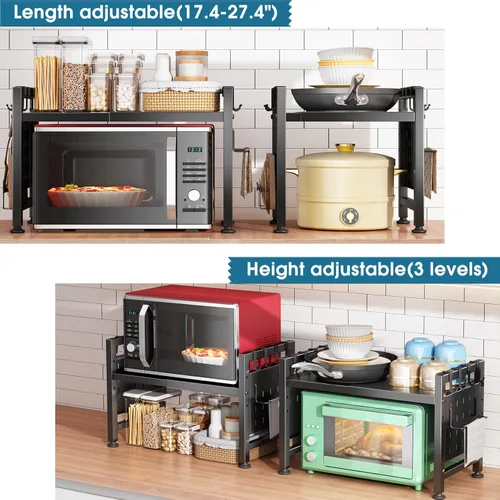 Miniatura 4 de Kitstorack Estante ajustable para horno de microondas, estante para microondas resistente de 2 niveles con tablas de cortar, soporte para estantes