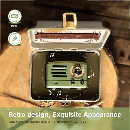 Miniatura 5 de Muzen Altavoz Bluetooth portátil, pequeño altavoz inalámbrico vintage de metal OTR, radio FM retro con antena AUX, audio estéreo de alta fidelidad