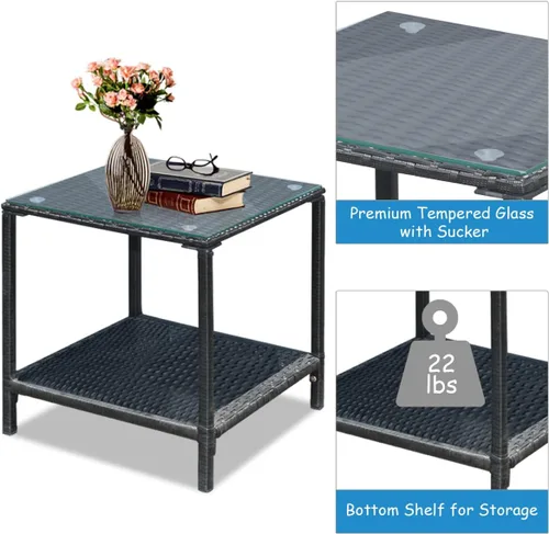 Miniatura 8 de Tangkula Juego de 3 piezas de muebles mecedoras de mimbre para patio, juego de muebles de mecedora para exteriores con asiento acolchado, juego