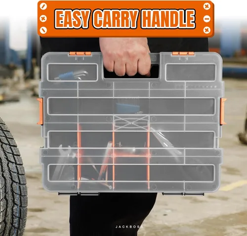 Miniatura 7 de Jack Boss Caja de herramientas con tapa transparente, caja organizadora de 17 compartimentos de un solo lado con divisores extraíbles para herrajes