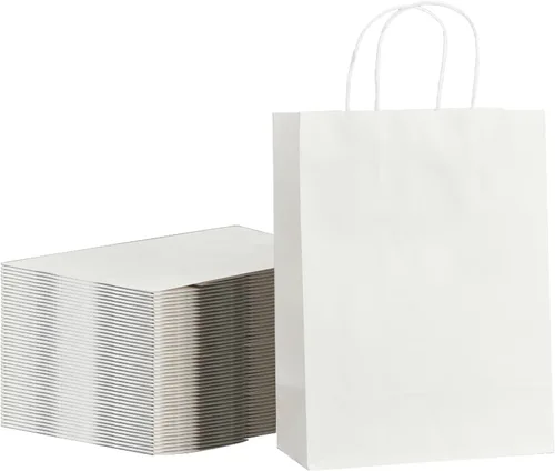 Miniatura 21 de METAPRINT Paquete de 100 bolsas de papel kraft azul medianas de 8 x 4.5 x 10.8 pulgadas con asas a granel, bolsas de regalo, compras de comestibles
