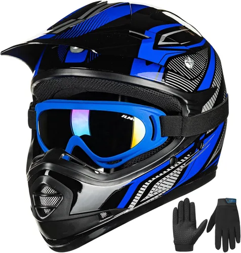 Miniatura 11 de ILM Casco de Motocross ATV para Jóvenes Niños con Gafas Guantes Deportivos Bicicleta de Tierra Motocicleta Todoterreno Aprobado por DOT B07(Youth-S