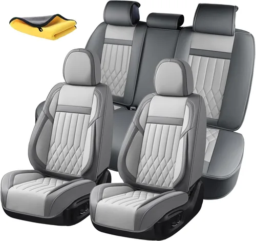 Miniatura 14 de Juego completo de fundas de asiento de automóvil de cuero napa impermeables y transpirables de 2 plazas, aptas para asientos delanteros
