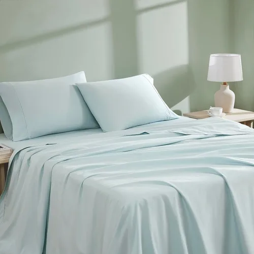 Miniatura 8 de Linen Closet Juego de 4 piezas de sábanas de 100% algodón orgánico tamaño completo, tejido de percal, crujiente, fresco, suave y duradero, sábanas