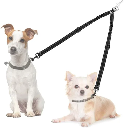 Miniatura 16 de AUTOWT Correa doble para perros, sin enredos, rotación giratoria de 360°, reflectante, con extensión de bungee, divisor para dos perros, cómoda