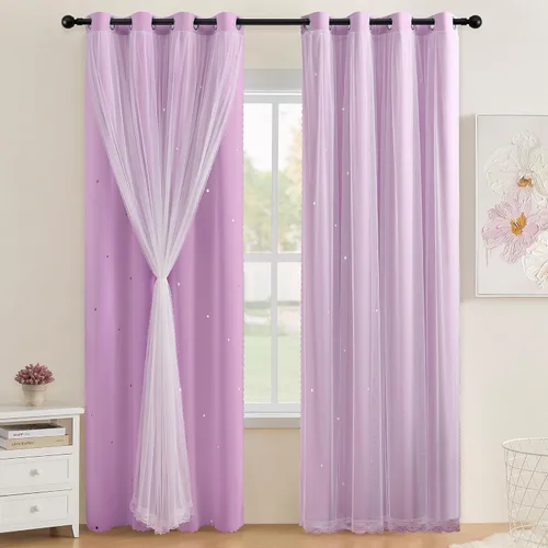 Miniatura 10 de XiDi Cortinas opacas con estrellas para habitaciones de niños, cortinas verdes para ventana de dormitorio de niños, azul y gris, 52 pulgadas de Azul