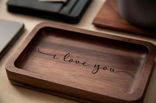 Miniatura 5 de MUUJEE Plato para anillos con texto en inglés "I love you" (I love you) - Bandeja rectangular de madera grabada para joyas de 5 años, ideas