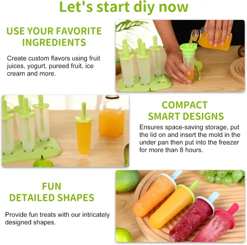 Miniatura 4 de BAKHUK Moldes para paletas de hielo, 3 juegos de moldes para hacer paletas de hielo, con embudo y cepillo, 3 colores, reutilizable, fácil