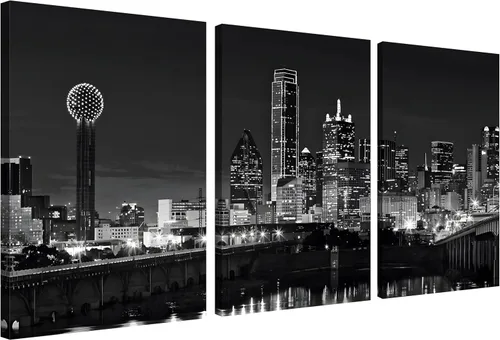 Miniatura 10 de NAN Wind Detroit Skyline - Lienzo decorativo para pared, paisaje urbano, escena nocturna, impresión artística de ciudad en blanco y negro sobre