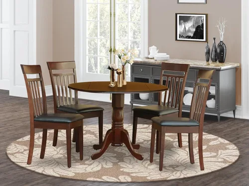 Miniatura 2 de East West Furniture DLCA5-MAH-LC - Juego de muebles de comedor de 5 piezas, incluye una mesa de cocina redonda con gotas y 4 sillas de comedor