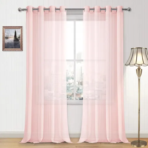 Miniatura 33 de DWCN Cortinas traslúcidas color verde frijol para sala de estar y dormitorio - Cortinas voile con aspecto de lino sintético con ojales en la parte