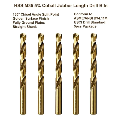 Miniatura 2 de MAXTOOL - Brocas de longitud idéntica de cobalto de 5/16 pulgadas, 5 piezas, brocas helicoidales HSS M35, brocas de vástago recto dorado totalmente