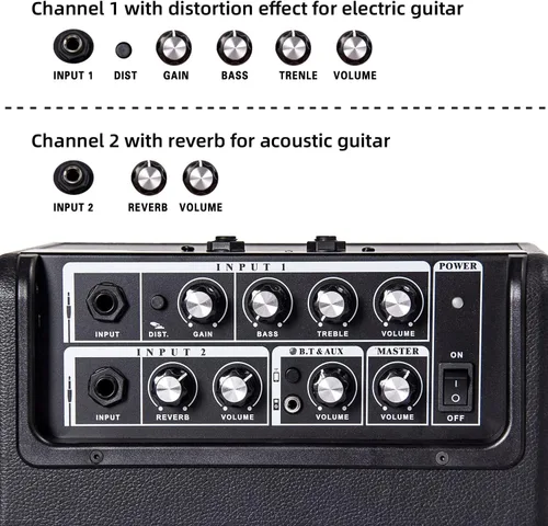 Miniatura 3 de Amplificador de guitarra acústica/eléctrica, amplificador Bluetooth portátil de 15 vatios para guitarra acústica/eléctrica con efecto reverberación