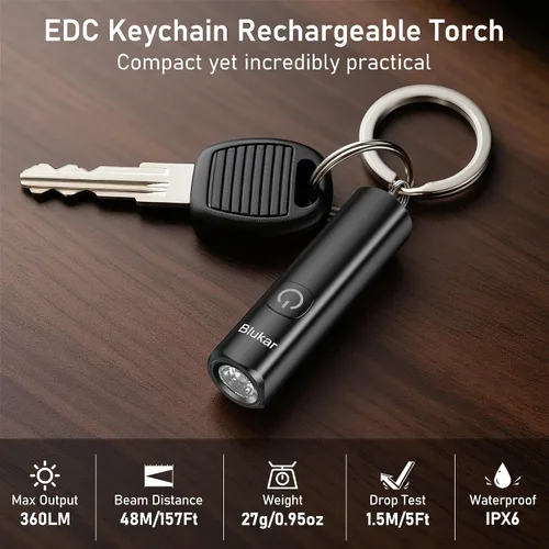 Miniatura 2 de Blukar Linterna EDC Recargable, Mini Linterna de Llavero de 360L con 3 Modos de Iluminación, Función de Memoria, Impermeable, Luz de Bolsillo