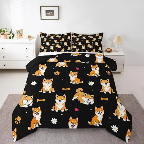 Miniatura 12 de Juego de ropa de cama tamaño individual para niñas y niños, juego de edredón de dibujos animados de animales y gatos, decoración de habitación