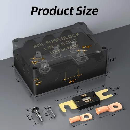 Miniatura 2 de Soporte de fusible ANL con fusibles de 300 A, 400 A, 500 A, bloque de fusibles marino impermeable máximo 1000 A, 1 en 3-6 salidas, 4 pernos M8