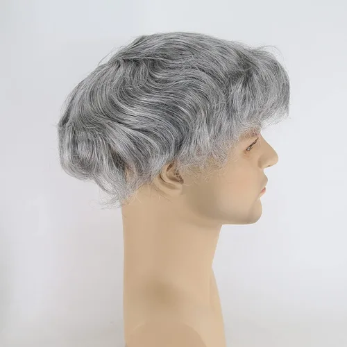 Miniatura 2 de Zigzag Toupee gris para hombre, cabello humano de 8 x 10 pulgadas, 1B mezclado, 80% gris, extensión de repuesto fina 1B Mix 80% Gris
