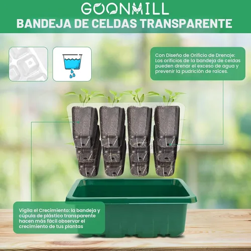Miniatura 3 de Bandeja de inicio de semillas con luz de crecimiento, 5 paquetes de bandeja de inicio de plantas kit iniciador de plántulas con base de cúpulas