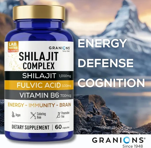 Miniatura 7 de Granions Pure Shilajit - Cápsulas para hombres – Suplemento de ácido fúlvico, 1,000 mg de shilajit del Himalaya con vitamina B6 – Ultra energía