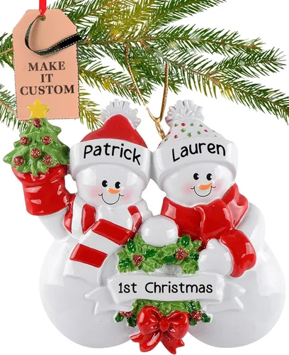 Adorno personalizado para pareja 2025 | Personalización gratuita las 24 horas | Adornos de Navidad de muñeco de nieve grabados con láser para árbol