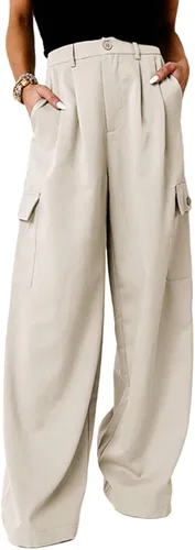 Dokotoo Pantalones cargo de cintura alta y pierna ancha para mujer, holgados, informales, de combate, militares, con 4 bolsillos