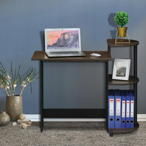 Miniatura 7 de Furinno - Escritorio compacto para computadora con estantes, Tablero de partículas, Columbia Nogal/Negro