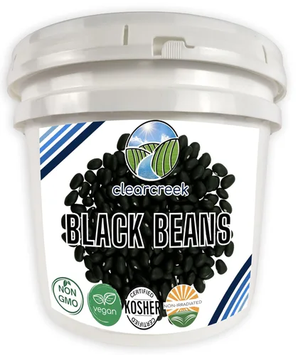 CLEAR CREEK Frijoles negros cultivados en el estado de Washington | Cubo de 25 libras | Sin OMG | Vegano | Kosher | No irradiado | Frijoles negros