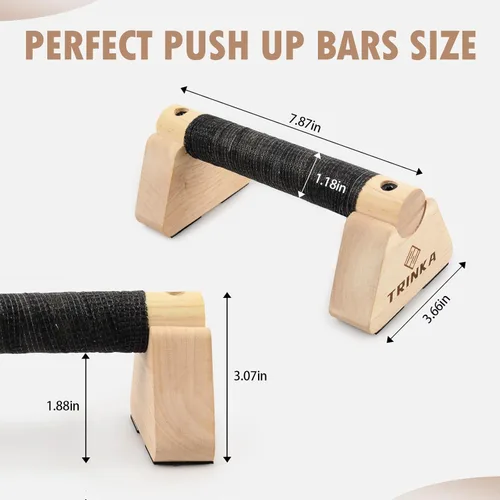 Miniatura 2 de Barras de levantamiento de paraletas de madera, 2 barras de calistenia de madera con base antideslizante, asas de flexión para gimnasio en el piso