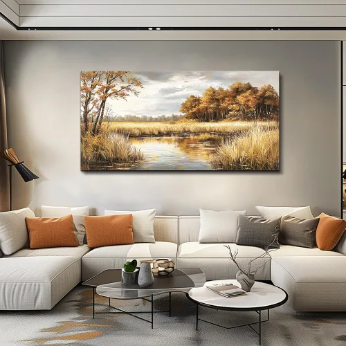 Miniatura 3 de ERQINHUA Arte de Lienzo para Pared de Sala de Estar Dormitorio Decoración de Pared para Oficina Casa de Campo Mural Superficie de Lago Paisaje
