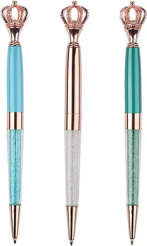 YOUMI Bolígrafo de 3 bolígrafos de metal de cristal con corona, bonito bolígrafo brillante, bolígrafos de cristal personalizados, tinta negra con