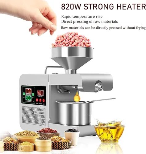 Miniatura 5 de Máquina eléctrica de prensa de aceite de 820 W, máquina de aceite de prensa caliente y fría para el hogar, carcasa de metal, extractor de aceite