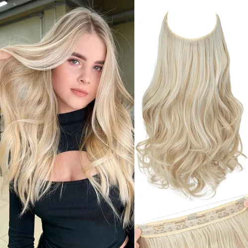 Miniatura 28 de SARLA Extensiones de cabello con alambre invisible con 3 clips, postizo sintético corto, ondulado, rizado, diadema ajustable transparente